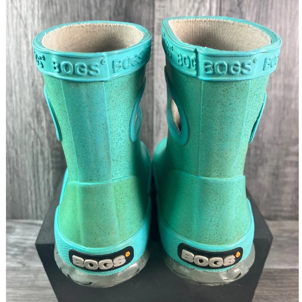 Bogs Skipper Glitter Rain Boots Turquoise Teal Waterproof Toddler Size 5 72418I
